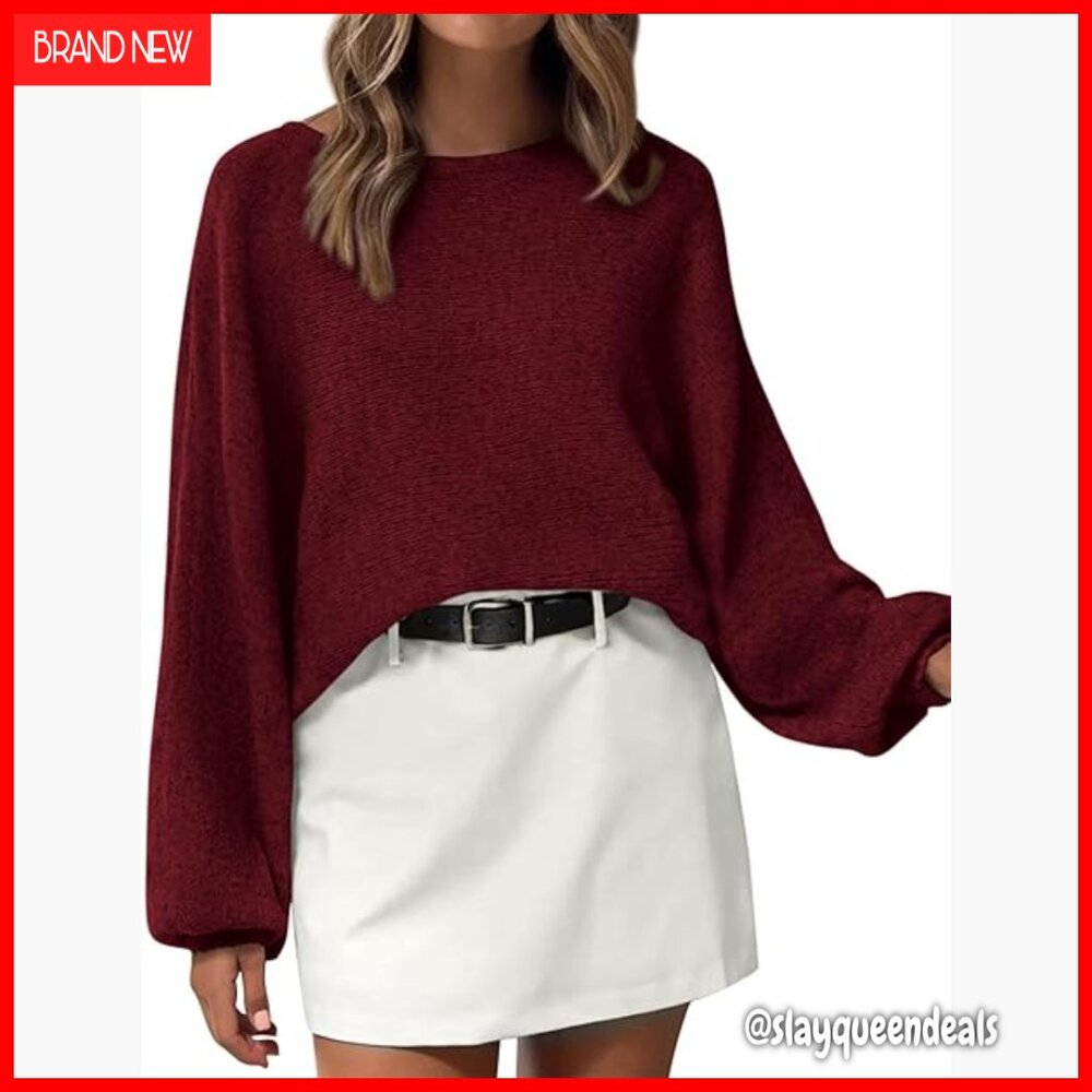 Oversized Batwing Sleeve Pullover Sweater, Chunky Knit, Loose Fit, Boat Neck